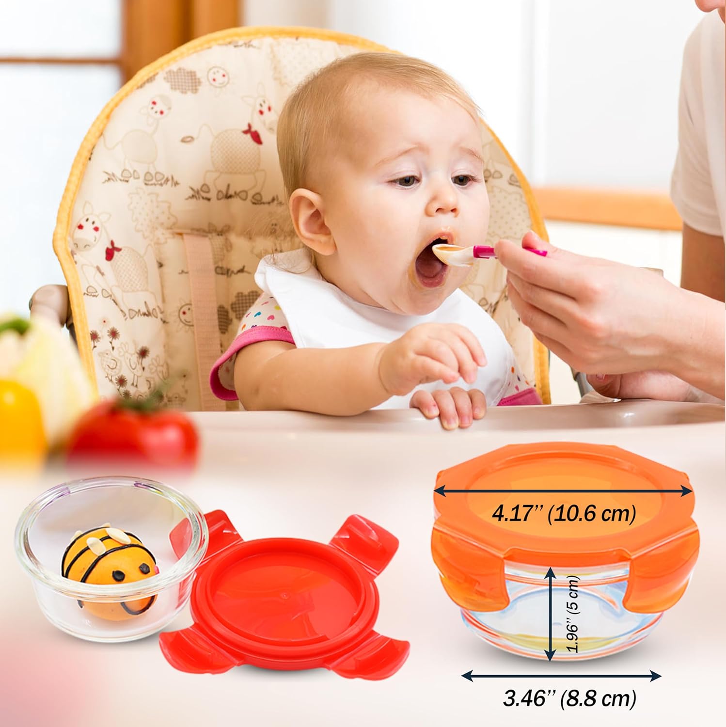 Baby Glass Food Containers with Lids (200ml, 6PCS) - BPA-Free Airtight Glass Bowl for Freezer, Meal Prep, and Microwavable Use - Ideal for Lunch Box and Snack Storage
