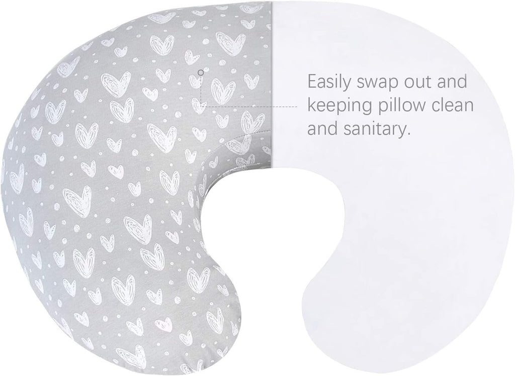 Nursing Pillow Covers (COVERS ONLY) 2 Pack, Stretchy 100% Jersey Cotton Soft Breastfeeding Pillowcases,Fits For Chicco Boppy and Widgey Nursing Pillow, White & Grey
