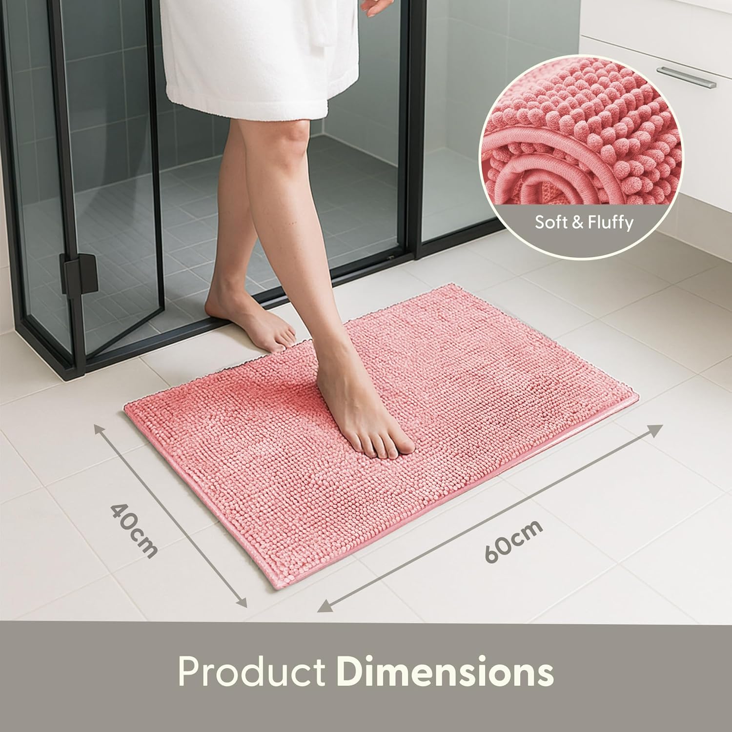 Non-Slip Microfibre Bath & Toilet Mat - Soft, Plush & Comfortable Rug with Machine Washable Design - Water Absorbent & Quick Drying to Keep Bathroom & Home Hygienic & Clean - (40x60cm) Pink
