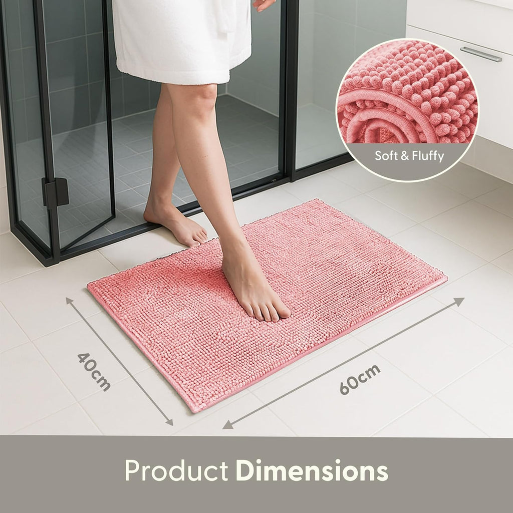 Non-Slip Microfibre Bath & Toilet Mat - Soft, Plush & Comfortable Rug with Machine Washable Design - Water Absorbent & Quick Drying to Keep Bathroom & Home Hygienic & Clean - (40x60cm) Pink