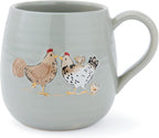 Hen House Lane Sage Belly Mug | Farmhouse Stoneware Coffee Cup | Ribbed & Embossed Hen Design | Rustic Tea Mug for Home & Kitchen | Dishwasher & Microwave Safe | 400ml