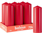 Smooth Pillar Candles - Red - Pack of 6-20 x 7 cm - Decorative Household Candles - Burn Time 75 Hours - Unscented - Contains Natural Plant Wax - Without Palm Oil