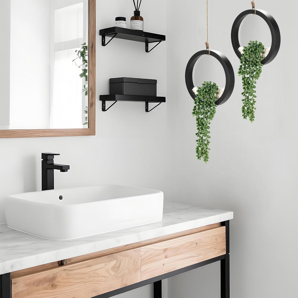 2 Pack Fake Plants Hanging Artificial Succulents Plants in Black Pots for Living Room Bathroom Accessories Boho Wall Decor