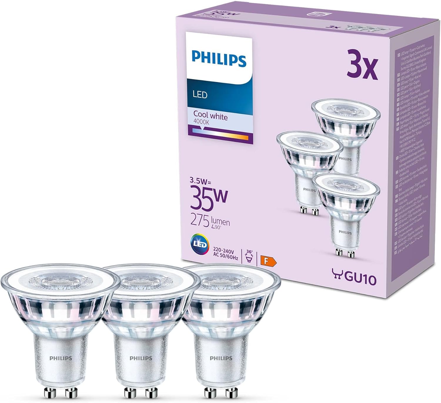 LED Classic Spot Light Bulb 3 Pack [Cool White 4000K - GU10] 35W, Non Dimmable. for Home Indoor Lighting Main image