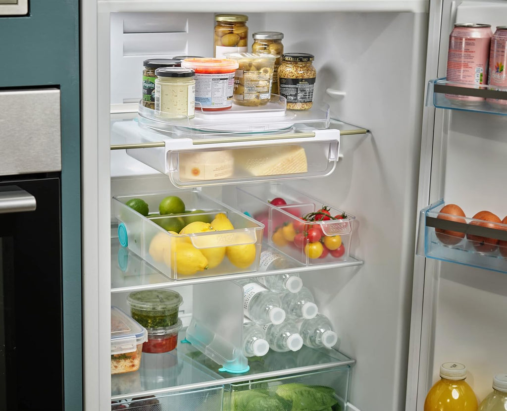 FridgeStore - Space Saving Under-shelf Storage Drawer Organiser, BPA free, Transparant/Turquoise, 31.3 cm