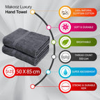 Bathroom and Kitchen 2 Pc Hand Towels Pack - 500 GSM Natural 100% Egyptian Cotton -Quick Dry and Absorbent - Fast Drying Soft and Luxurious Bath Hand Towel Set (Grey, 50x80 CM)