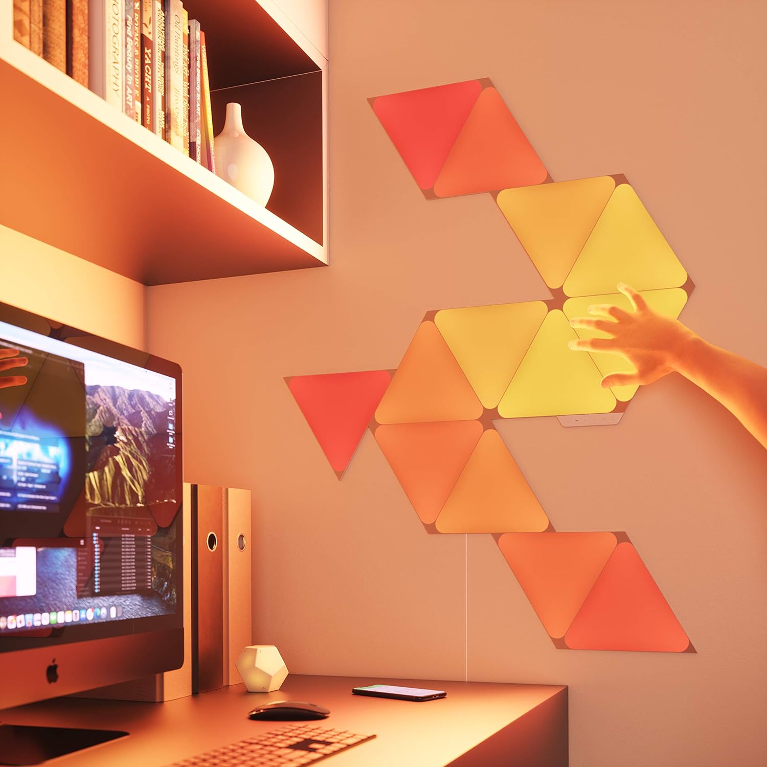 Shapes Triangle Starter Kit, 4 Smart Light Panels LED RGBW - Modular Wi-Fi Colour Changing Wall Lights, Works with Alexa Google Assistant Apple Homekit, for Room Decor & Gaming