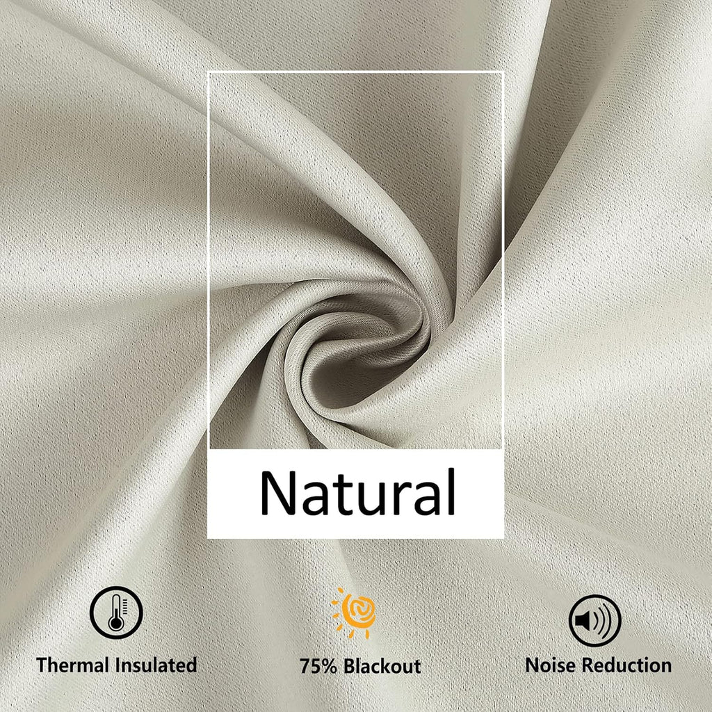 Ivory Blackout Curtains Cute Pom-Pom Trimming Drapes for Girls Kids Room 54 inches Pencil Pleat 100% Blackout Beige Curtains Thermal Insulated Room Darkening Window Treatments for Office, 50" w 2pcs