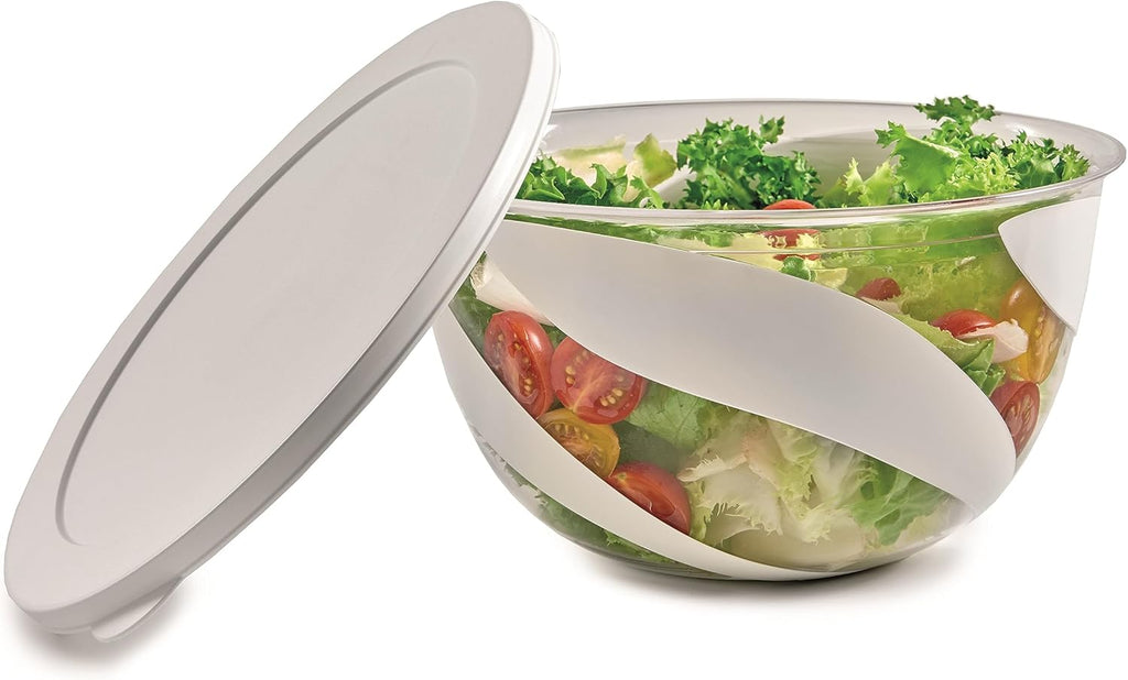 Salad Bowl for Salad and Vegetables, Salad Bowl Set 3 and 5L, Bowl with Lid to Save Freshness Resistant Washable, Stackable Food Containers, Kitchen Bowls White Made in Italy