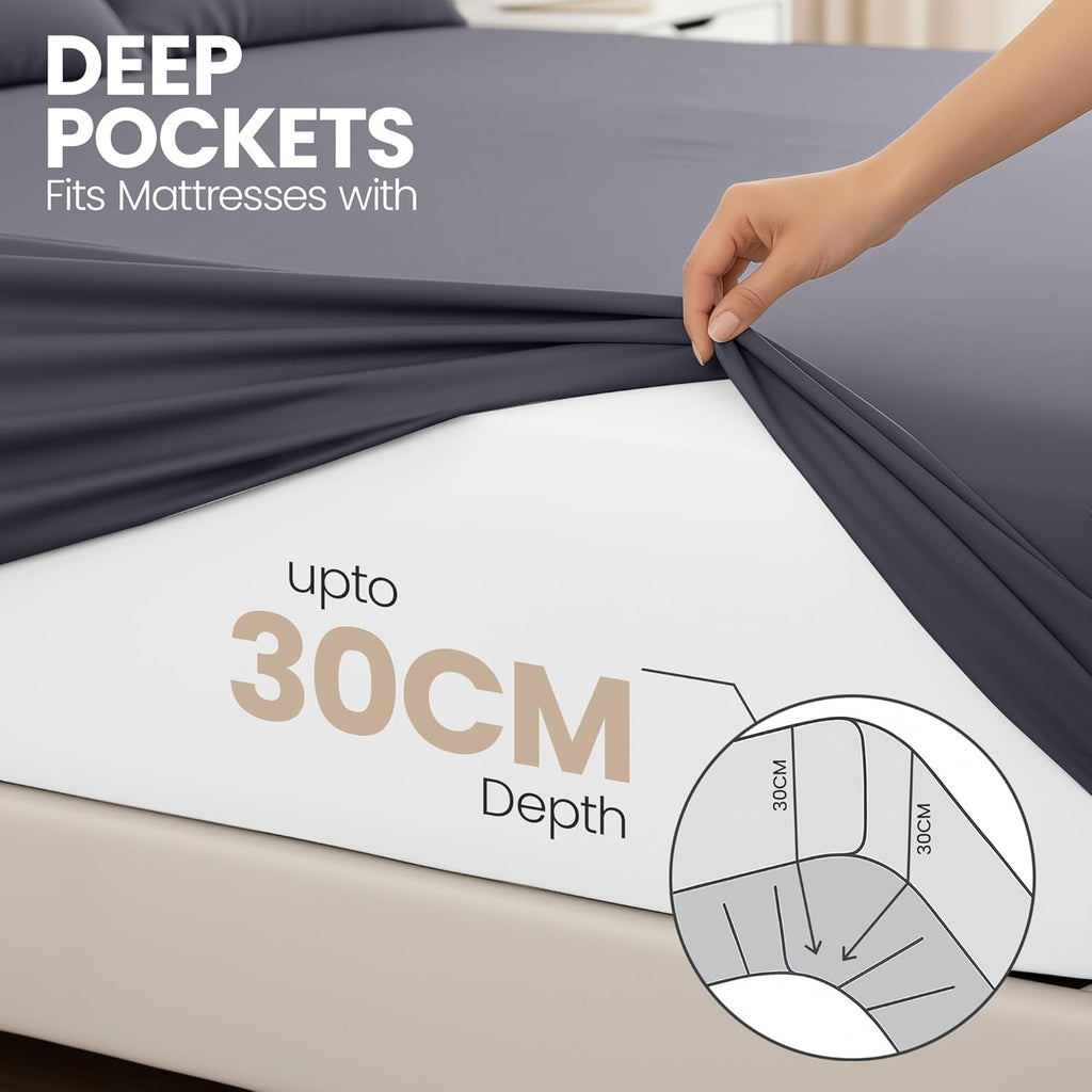 Fitted Sheet Small Double (2 Pack), Grey - Deep Pocket 14 inch (30 cm) - Oeko Tex Certified - Easy Care - Soft Brushed Microfibre Fabric - Shrinkage and Fade Resistant - Bottom Sheet