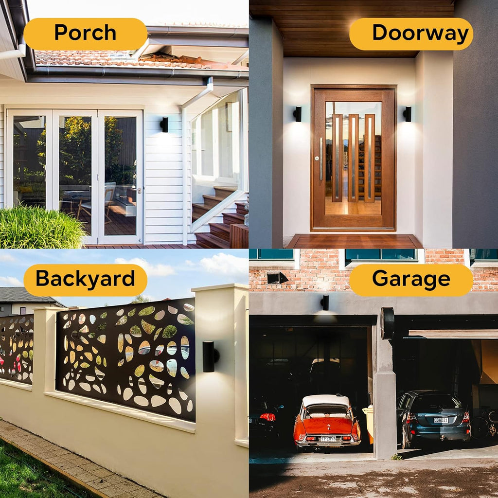 Outdoor Wall Lights, Up Down Mains Powered Lighting, Black Stainless Steel IP44 Waterproof, Exterior Wall Sconce for Indoor, Front Door, Patio, Porch, Garden, Garage - 4 Pack (No Bulb Incl)