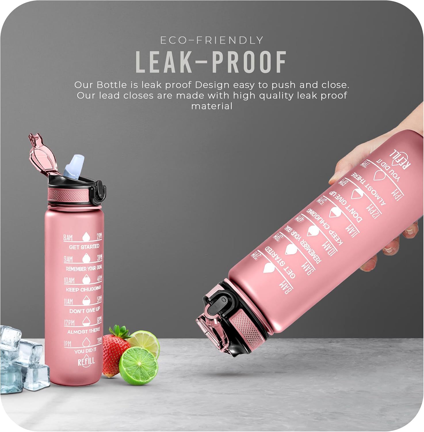 Sports Water Bottle with Straw and Time Marking, and 32OZ Capacity - Motivational and Eco-Friendly BPA-Free Bottle for Running, Gym, Yoga, Outdoors, and Camping (Style-1, Pink)