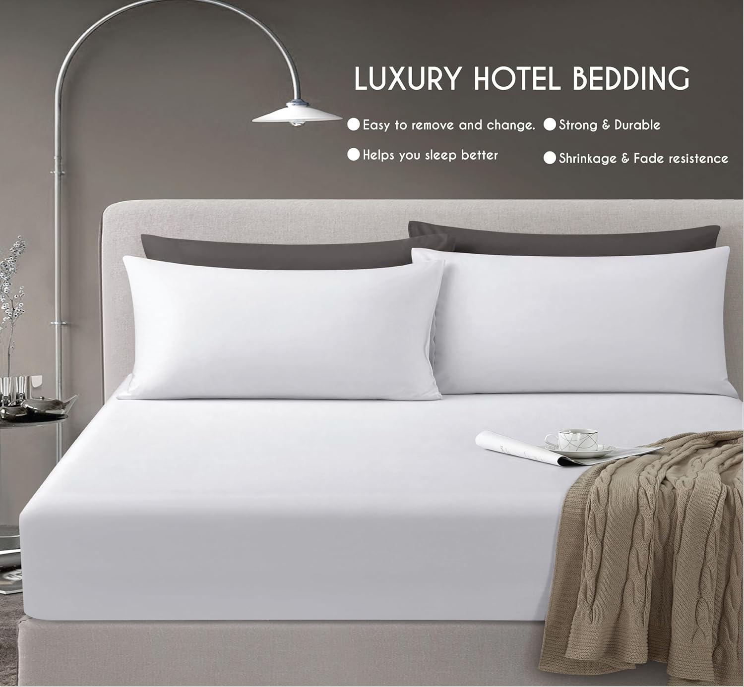 Deep Fitted Sheet King Size White 300 Thread Count 100% Egyptian Cotton King-Size Fitted Sheets 12inch/30cm Deep Fitted Sheets Kingsize Shrinkage Fade Resistant Bed Sheets No Pillowcase