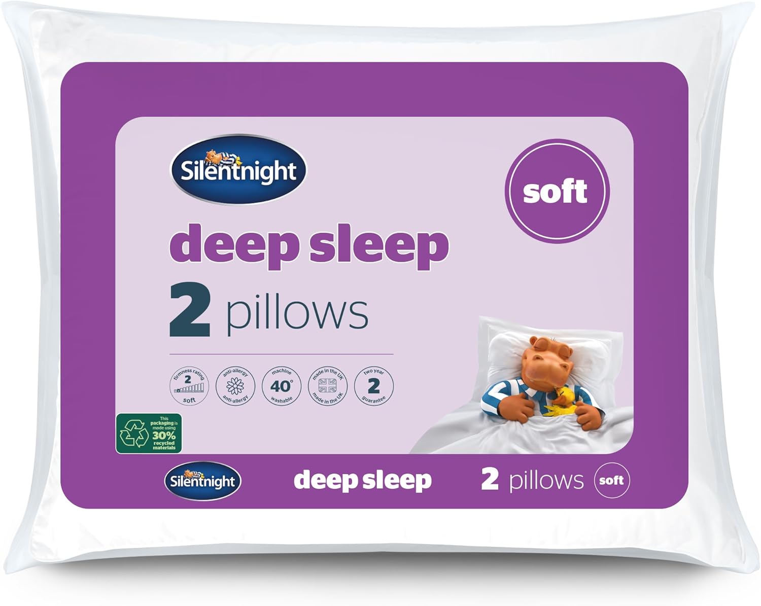Deep Sleep Pillows 2 Pack - Soft Support Pillows Comfortable Bed Pillow Designed for Front and Stomach Sleepers - Hypoallergenic and Machine Washable - Pack of 2