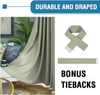 100% Blackout Curtains for Bedroom Thermal Insulated Curtains & Drapes Blackout Curtains Pencil Pleat Curtains for Living Room with Black Liner 2 Panels, 66 x 72 Inch, Light Sage