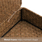 Elsjoy 2 Pack Seagrass Storage Box with Lid, Wicker Storage Baskets Flat Rattan Storage Bins, Woven Organizer Baskets for Shelf, Closet, Bedroom