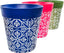 Hum Flowerpots, 22cm Set of 3, Various Patterns Colours and Sizes, Indoor/Outdoor Plastic Plant Pots, Green, Blue, Pink Maroc