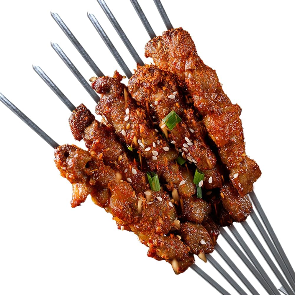 Ram© 1B09W9YRSNQ2 X Kebab Skewers, Set of 12 Stainless Steel BBQ Grilling Skewers Flat Reusable Metal Skewer Sticks for BBQ, Cocktail, Shish Kabob, Party Essentials, 30cm