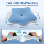 Memory Foam Pillow, Orthopedic Ergonomic Pillows for Neck and Shoulder Pain, Cervical Neck Support for Side/Back/Stomach Sleepers, with Cooling Washable Silk Pillowcase, Blue