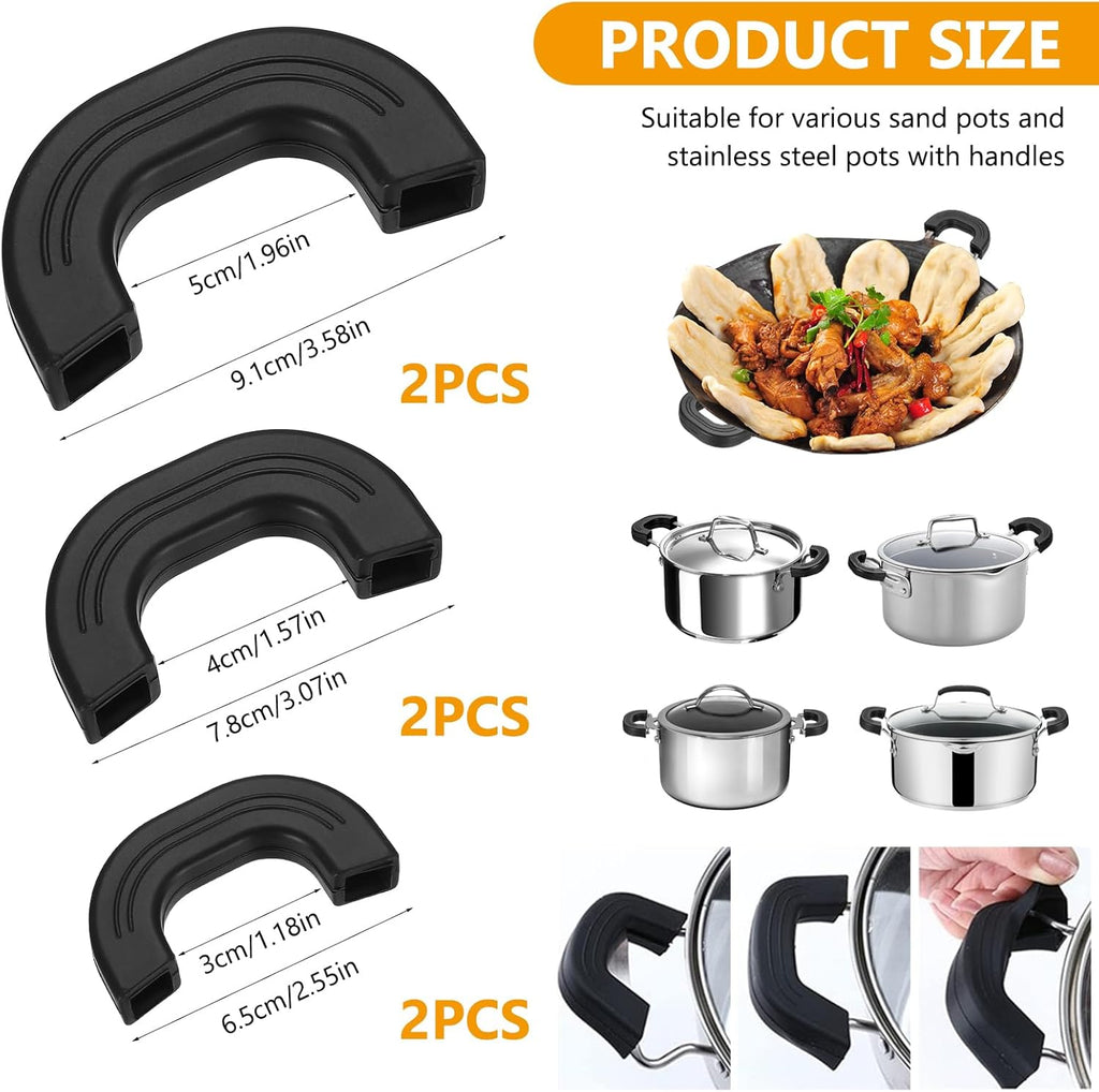 3 Pairs Silicone Pot Grips, Flexible Assist Handle Holder, Heat Resistant Silicone Hot Handle Holder Sleeve, Pan Handles Covers for Cast Iron Woks Skillets Griddles Pans Pot Holders(Black, 3 Sizes)
