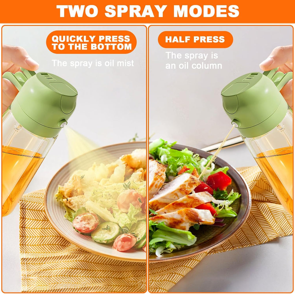 2 in 1 Oil Sprayer, 470ml/16oz Olive Oil Spray Bottle for Cooking, Air Fryer, Salad, Frying, BBQ, Green Food-grade Mister Spray Bottle