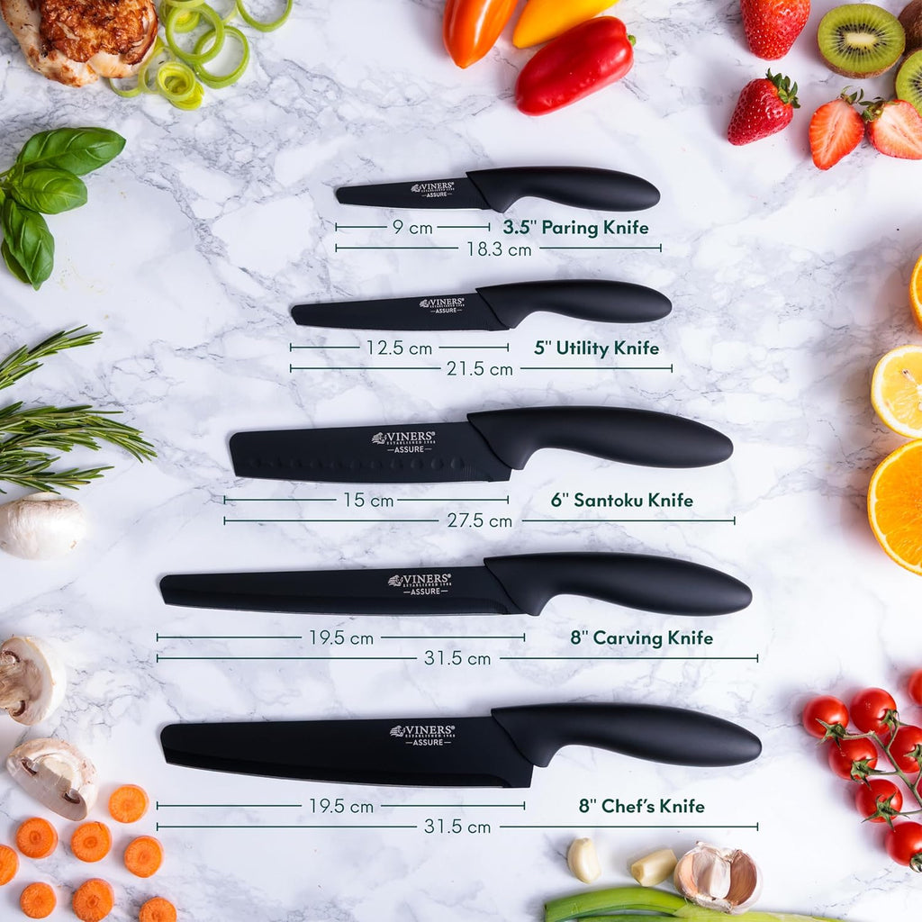 Assure 3.5” Paring Knife Stainless Steel Blade with Squared Tip for Safety, Soft Grip Handle, Non-Stick Coating, Rust-Resistant, Ideal for Cutting Fruit & Vegetables