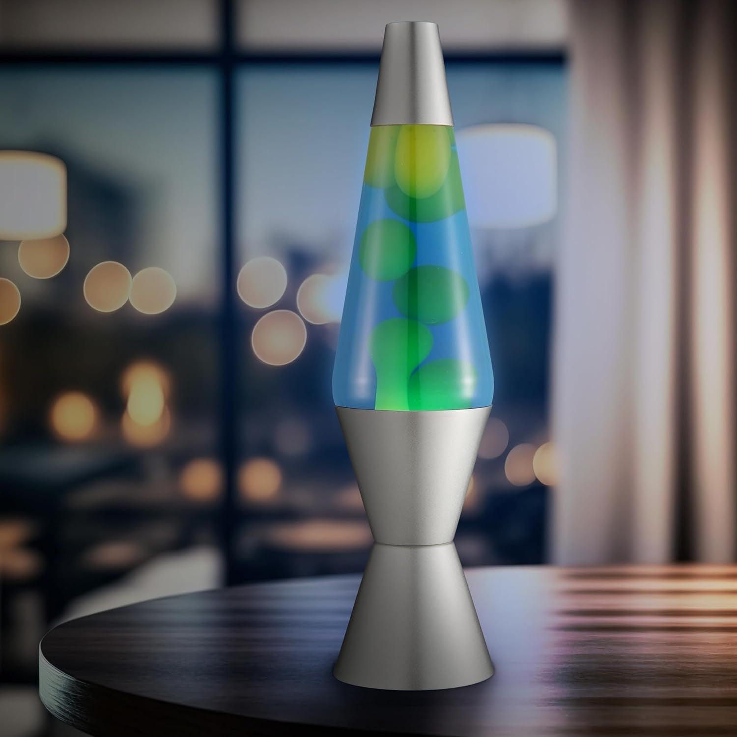 Lava Lamp 2124, Green Wax, Blue Liquid, Silver Base and Cap, Original 14.5 inch LAVA® Motion Lamp to Illuminate Your Mood