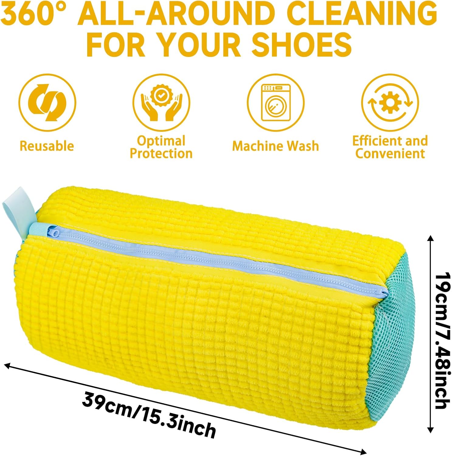 Shoe Washing Machine Bag, 1Pcs Yellow Reusable Laundry Shoe Bag Shoe Cleaning Bag, Shoe Wash Durable Bag For Washing Machine With Premium Zipper, Laundry Shoes Bag for Delicates Trainers Socks Bras.