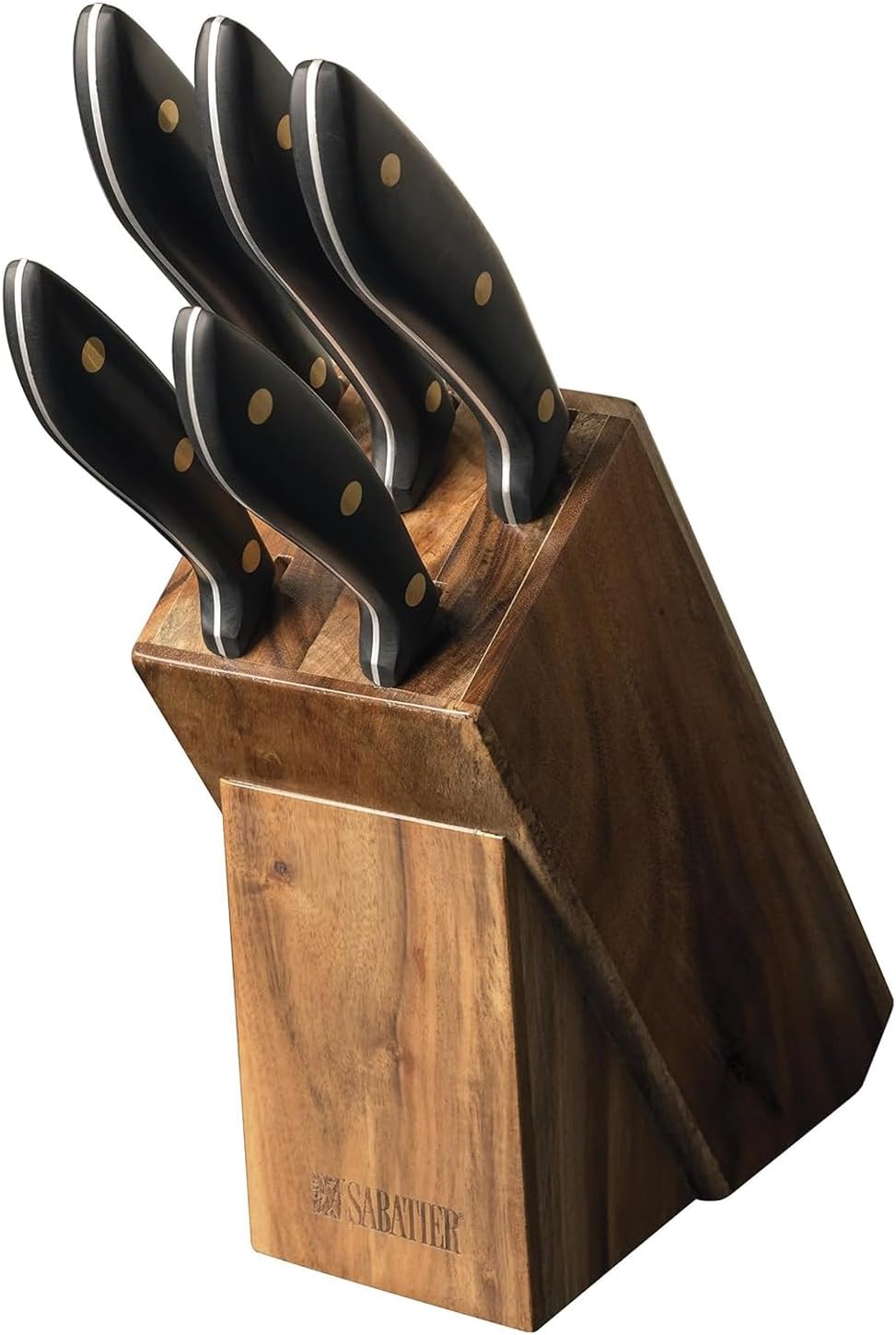 Sabatier Maison 5 Piece Kitchen Knife Set with Acacia Wood Block.