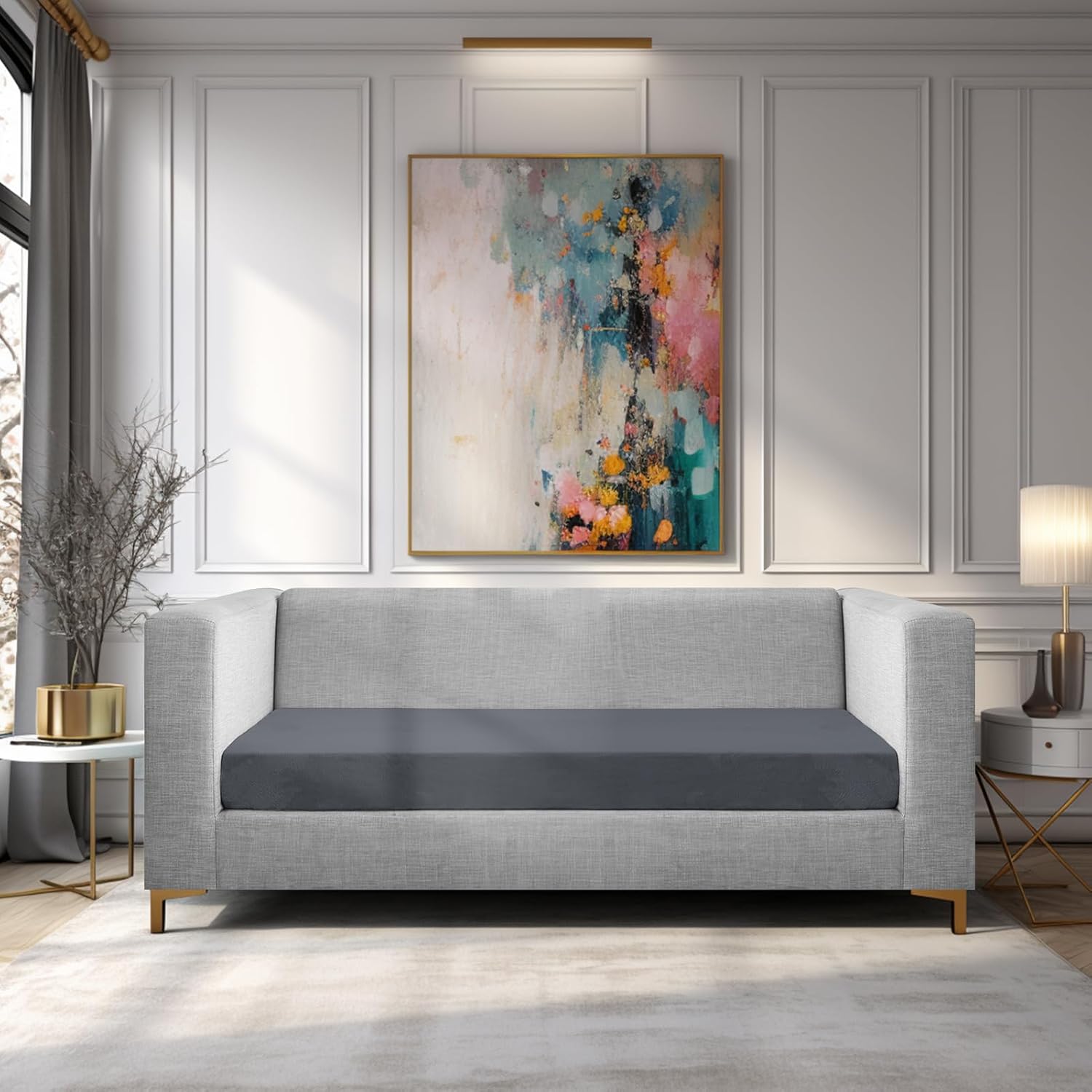 Sofa Seat Cushion Cover, Sofa Cushion Slipcovers Stretch Velvet, Universal Non-Slip Couch Cushion Covers Replacement for Individual Cushion with Elastic Bottom (1 Seater, Dark Grey)