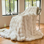 Faux Rabbit Fur Luxury Plush Sherpa Throw Blanket Reversible Fuzzy Warm Cozy Fluffy Fur Blanket for Bed Sofa Couch Home Decor (Cream, 130 * 150cm)