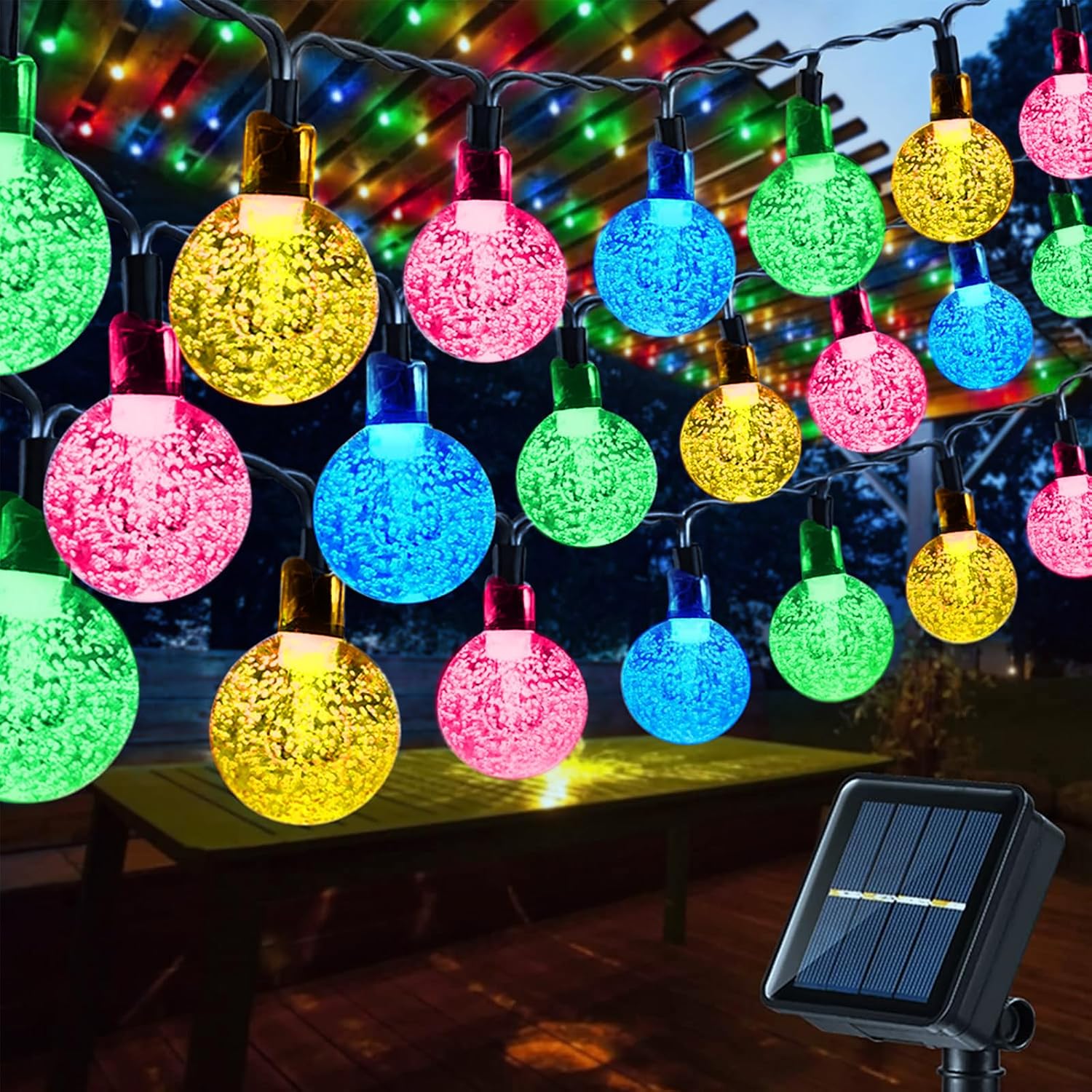 Solar Garden Lights Outdoor, 56ft/17M 100 LED String Lights Waterproof, Solar Powered Crystal Ball Indoor/Outdoor Fairy Lights Decorative Lights for Garden, Patio, Yard, Parties (Multi-Color) Main image