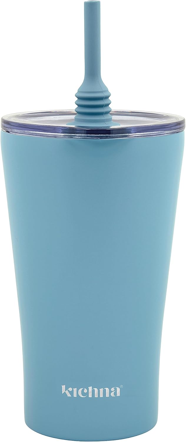 The Sipper Stainless Steel Insulated Tumbler with Straw and Lid Double Walled BPA Free Splash Proof Travel Cup for Cold Drinks 550ml - Powder Blue Main image