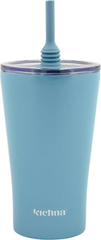 The Sipper Stainless Steel Insulated Tumbler with Straw and Lid Double Walled BPA Free Splash Proof Travel Cup for Cold Drinks 550ml - Powder Blue