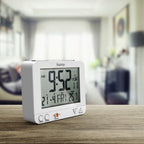 Radio-Controlled Alarm Clock RC550 (Sensor-controlled Night Light, Snooze, Temperature and Date Display) Plastic, White, 9.5 cm
