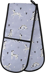 Double Oven Gloves Purple Dalmatian Dog Heart Heat Resistant Pot Holder Oven Mitt Gloves for BBQ Cooking Baking Grilling Microwave