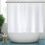 White Jacquard Shower Curtain for Bathroom Tub, Waterproof Fabric with Plastic Hooks, 71" W x 59" L /180x150cm