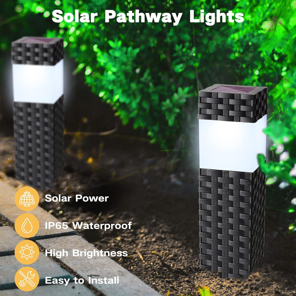 Solar Lights Outdoor Garden, 8 Pack Garden Lights Solar Powered Waterproof, Rattan LED Pathway Lighting Solar Powered Path Light Decoration for Patio Driveways Landscape Lawn Yard, White