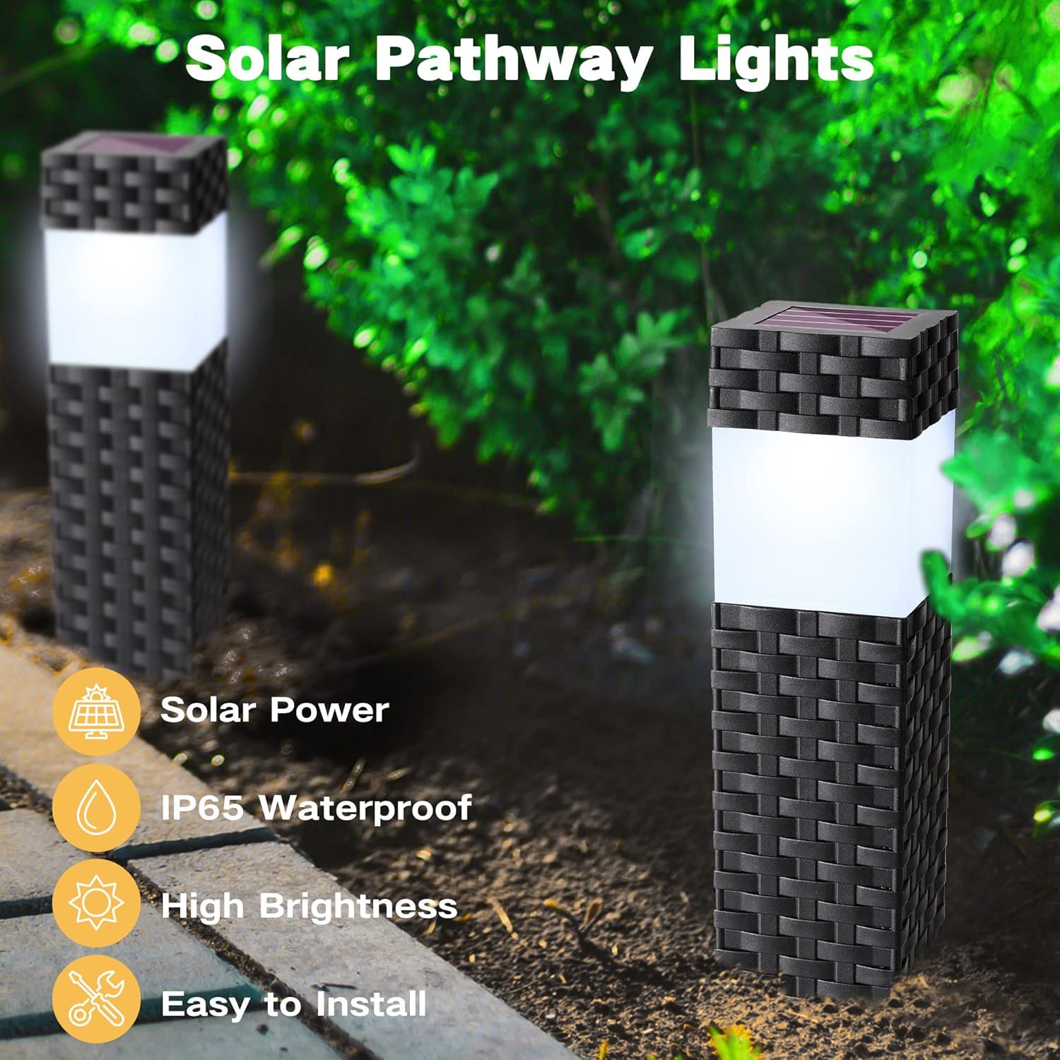 Solar Lights Outdoor Garden, 8 Pack Garden Lights Solar Powered Waterproof, Rattan LED Pathway Lighting Solar Powered Path Light Decoration for Patio Driveways Landscape Lawn Yard, White