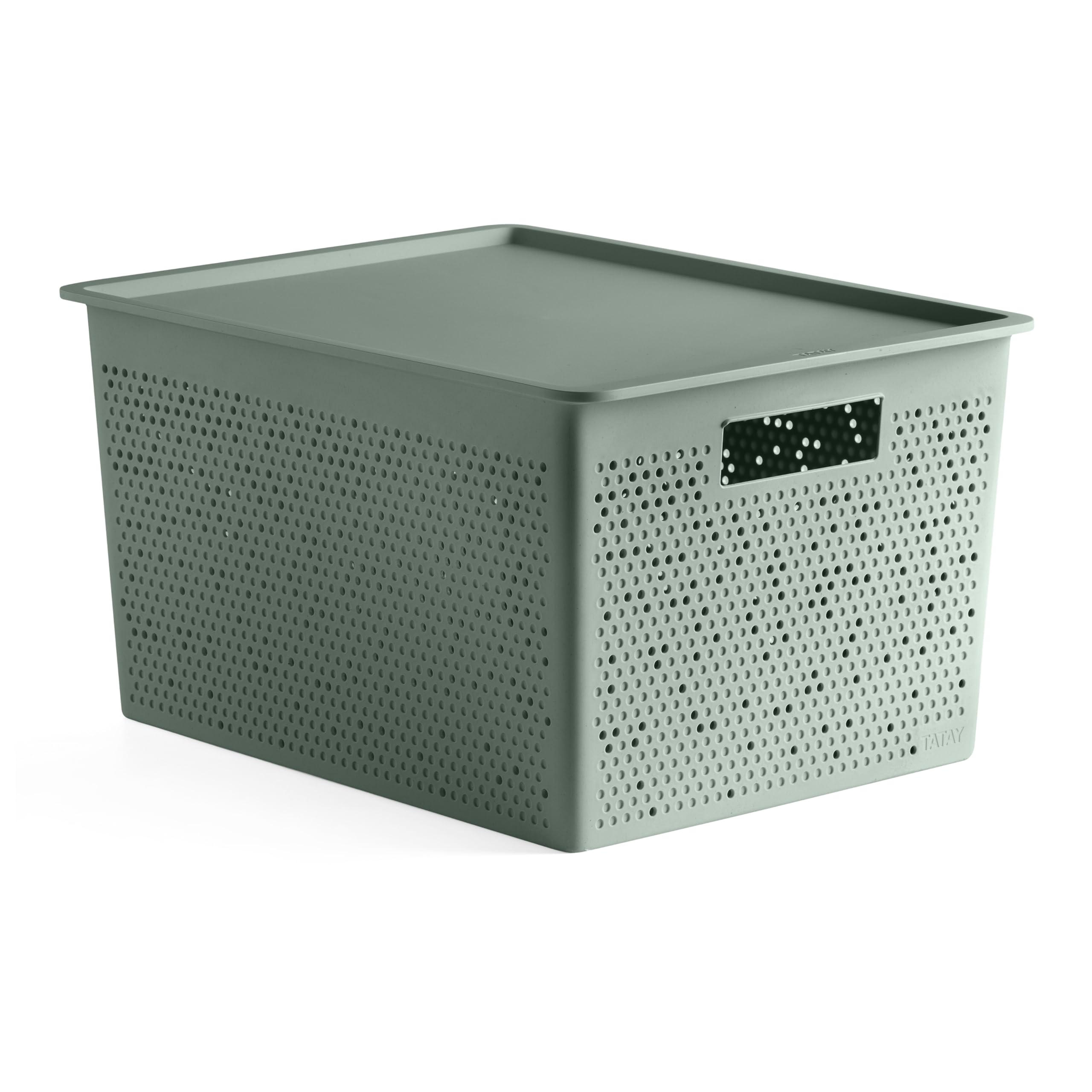 Plastic Storage Basket 20L Bohol | Organiser Box with Lid | Optimal Ventilation | Stackable Modular System | Integrated Handles | BPA-Free Recycled Plastic | 30x39x21.5 cm, Green