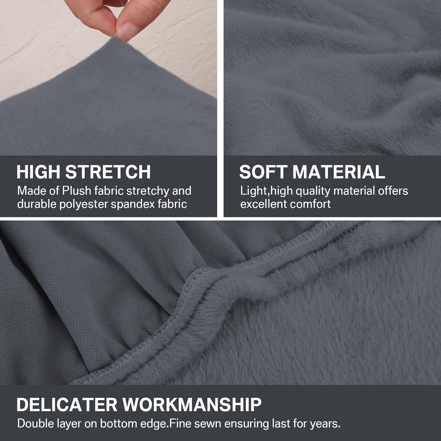 Sofa Seat Cushion Cover, Sofa Cushion Slipcovers Stretch Velvet, Universal Non-Slip Couch Cushion Covers Replacement for Individual Cushion with Elastic Bottom (1 Seater, Dark Grey)
