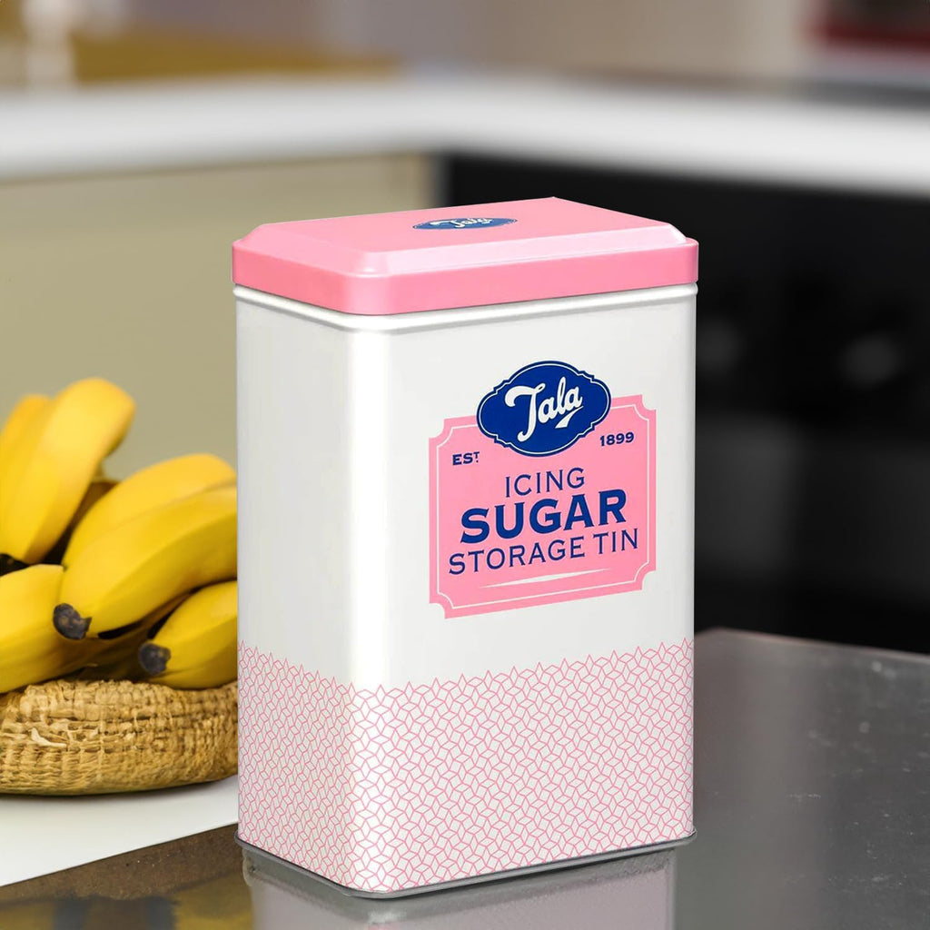 Originals Metal Pink and Cream Nostalgic Design Storage Tin, 18.5x18.5x19 cm | Holds a Full Bag of Icing Sugar | Stylish Kitchen Storage
