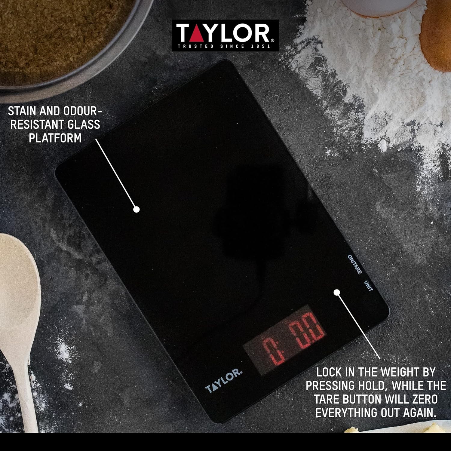 Pro Digital Ultra Thin Kitchen Food Scales, Compact Slimline Professional Standard with Tare Feature and Precision Accuracy, Black Glass, Weighs 5 kg Capacity