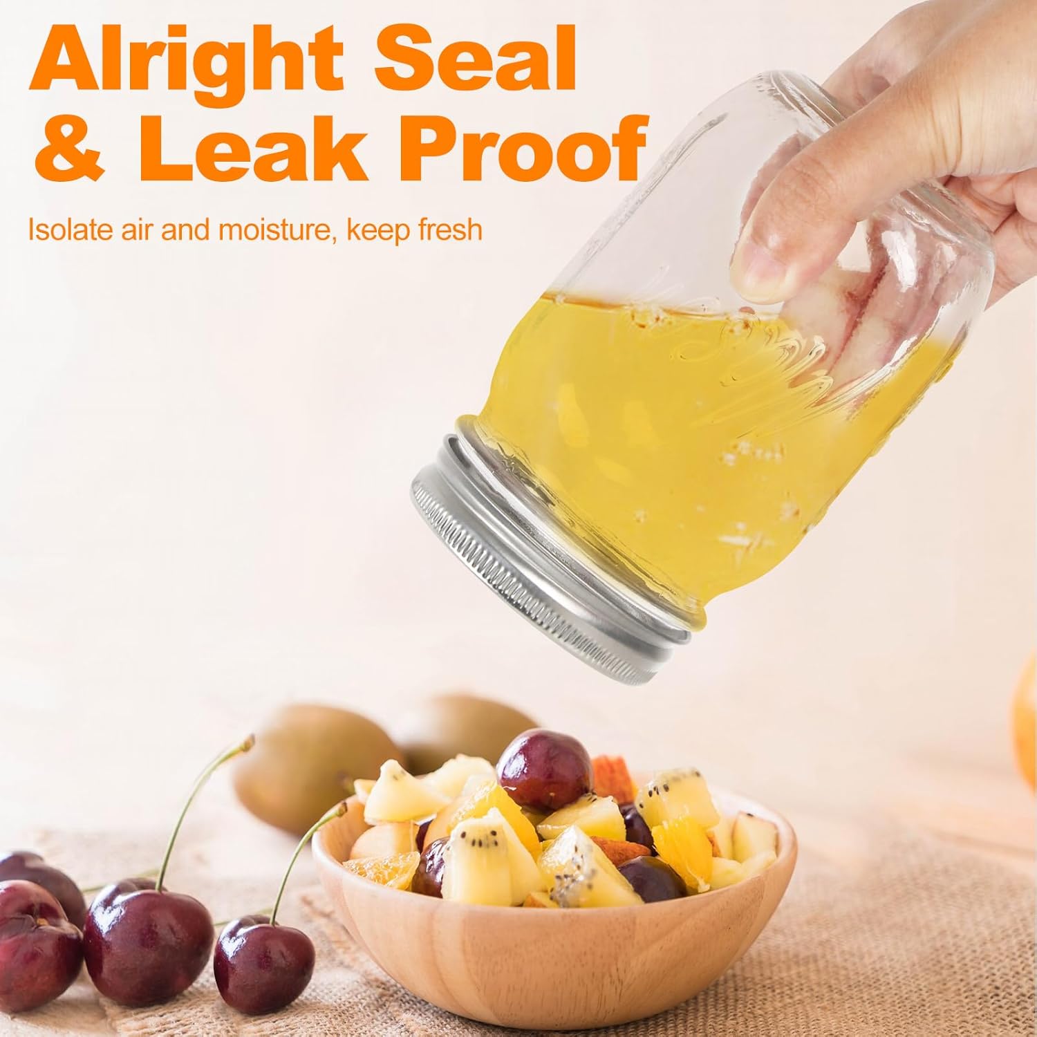 475ml Mason Jar with Anti-Slip Design & Measuring Scale – Premium Thickened Calcium Glass, Lead-Free, Leak-Proof Lid with Plastic Seal, 7cm Wide Mouth, Ideal for Storage, Preserves & More (6 Pack)