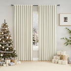Ivory Blackout Curtains Cute Pom-Pom Trimming Drapes for Girls Kids Room 54 inches Pencil Pleat 100% Blackout Beige Curtains Thermal Insulated Room Darkening Window Treatments for Office, 50" w 2pcs