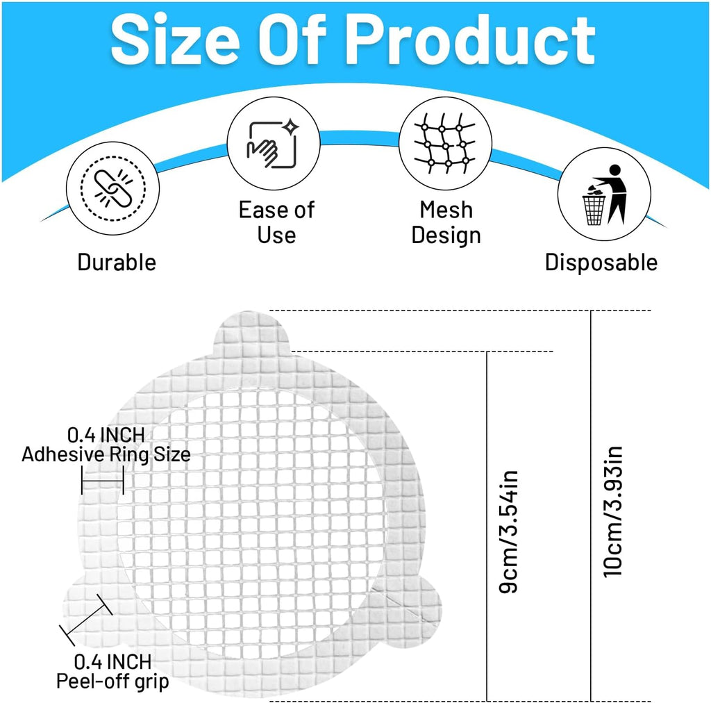 (25 Pack) Disposable Drain Cover & Drain Snake Stickers - 9cm Round Shower Drain Cover & Hair Catcher for Shower Drain - Perfect for Bath & Kitchen - Mesh Stops Human & Pet Hair