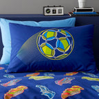 Bright Football Reversible Double Duvet Cover Set with Pillowcases Navy