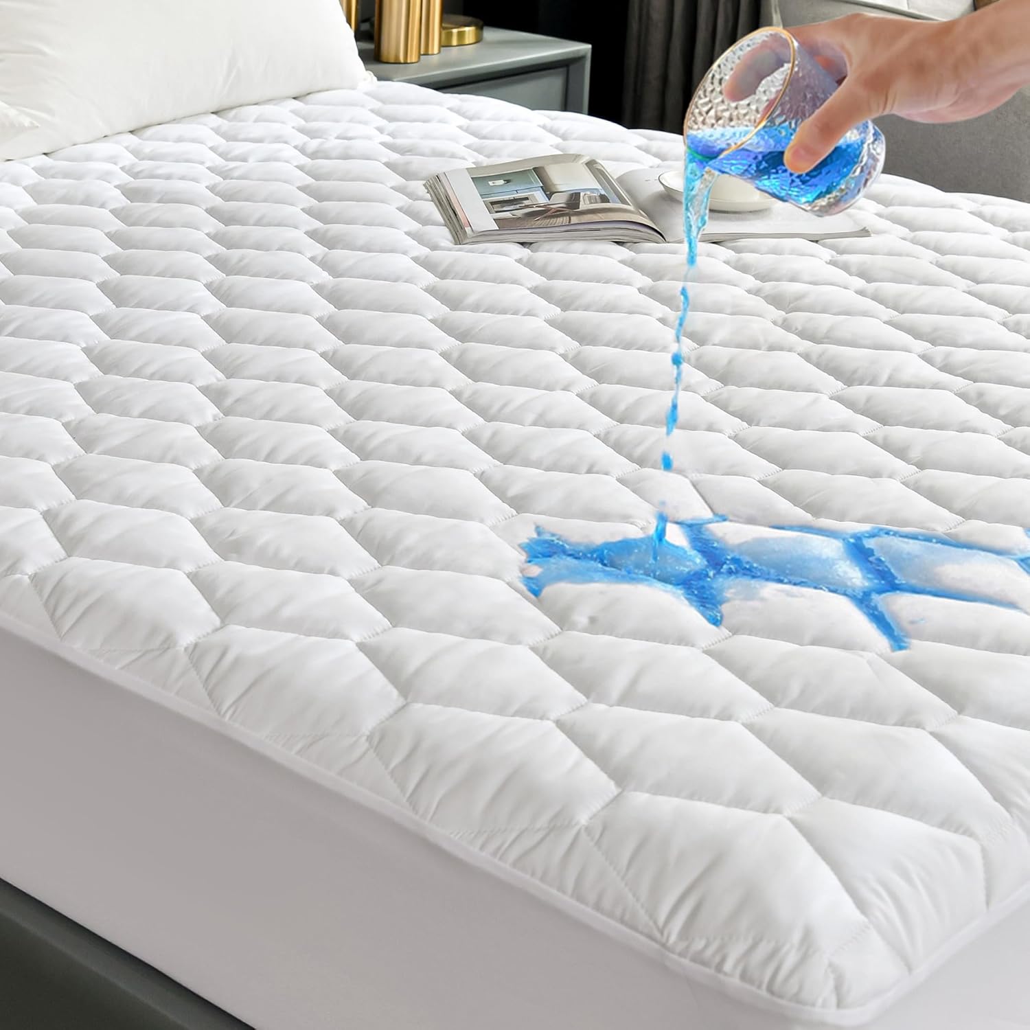GRT Waterproof Mattress Protector Double Bed, 30cm Extra Deep Skirt, Breathable Noiseless Quilted Mattress Cover, Super Absorbent Dust Proof Mattress Protector (Double - 137 x 190cm) Main image