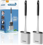 Silicone Toilet Brush with Quick Drying Holder Set -2Pack, Bathroom Toilet Brushes Set with No-Slip Silicone Handle & Anti-drip Base (Flooring/Wall Mounted) -White