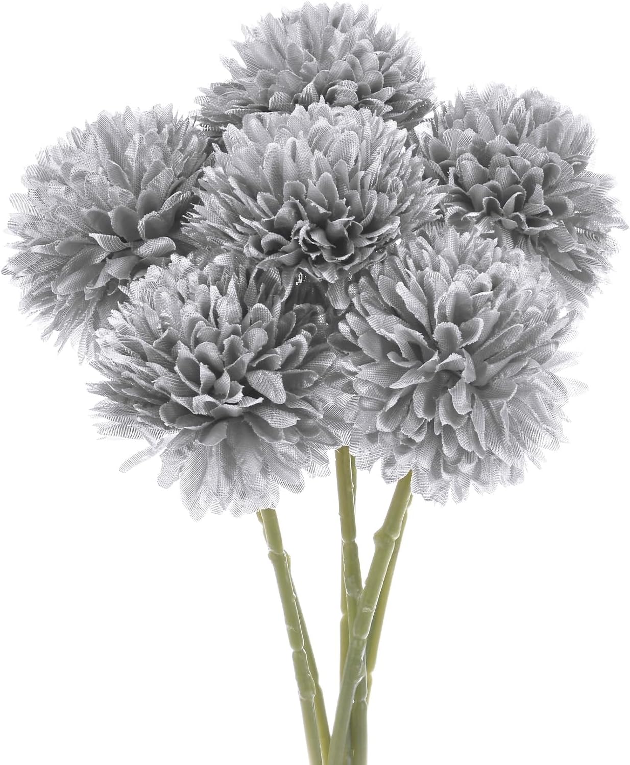 6-Pack Artificial Chrysanthemum Ball Flowers,11 Inch Faux Chrysanthemum Silk Bouquets Real Touch Faux Flowers for Home/Wedding/Christmas/Party[Silver] Main image